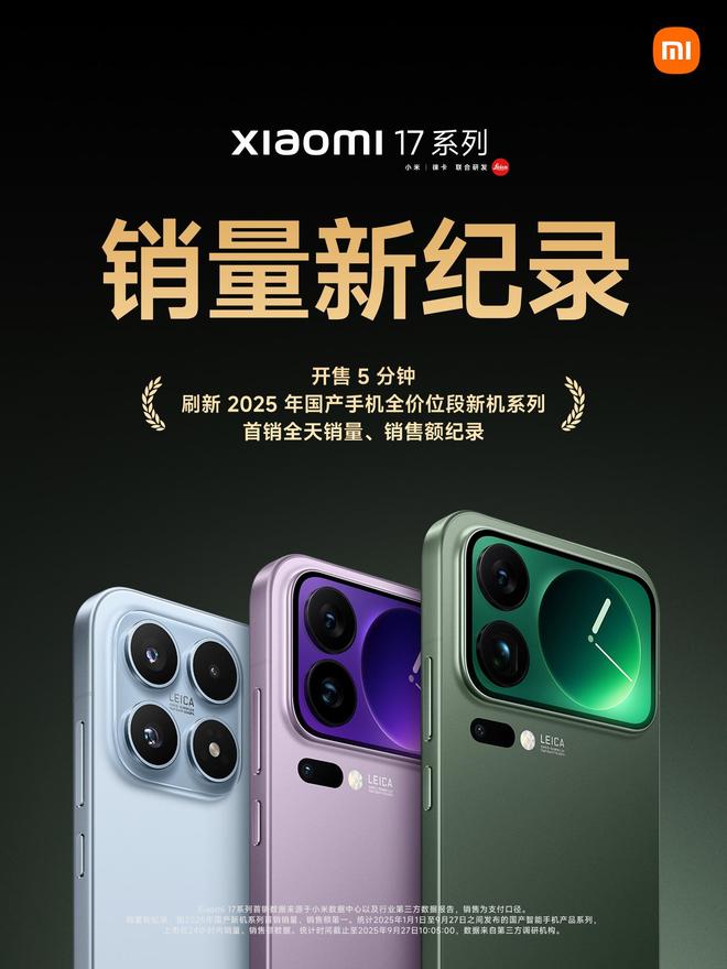 小米17系列开售5分钟创今年国产手机首销